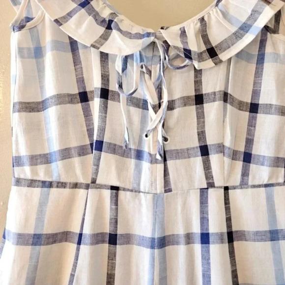 Red Carter Lola Plaid Gingham Linen Cotton Blend Jumpsuit Blue White Size Small. - Picture 8 of 16
